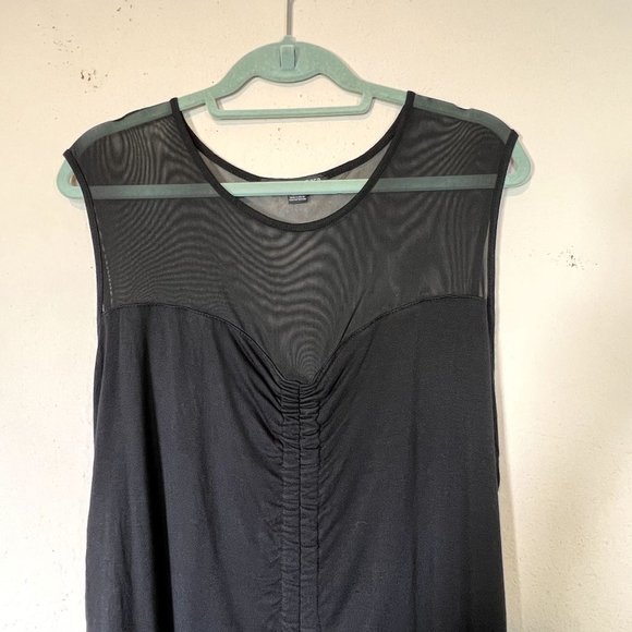 Boston Proper Black Ruched XL Dress Bodycon Sheer Collar Stretch Double Lined - Picture 5 of 11